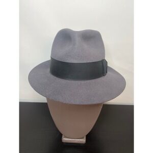 Indiana Jones Fedora Hat Grey 100% Wool Wide Brim Grosgrain Ribbon VTG Medium